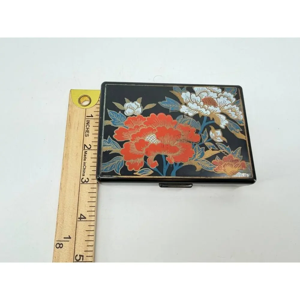 Vintage Floral Black Plastic Pocket Tissue Holder Case Mirror Made in China